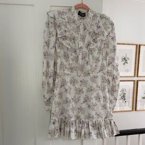 Tracy froth White & Lavender Floral Ruffle Mini toile Dress 6